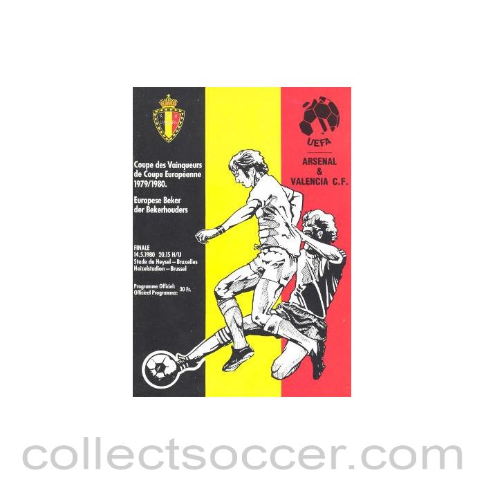 1980 European Cup Winners Cup Final Official Programme Valencia v Arsenal