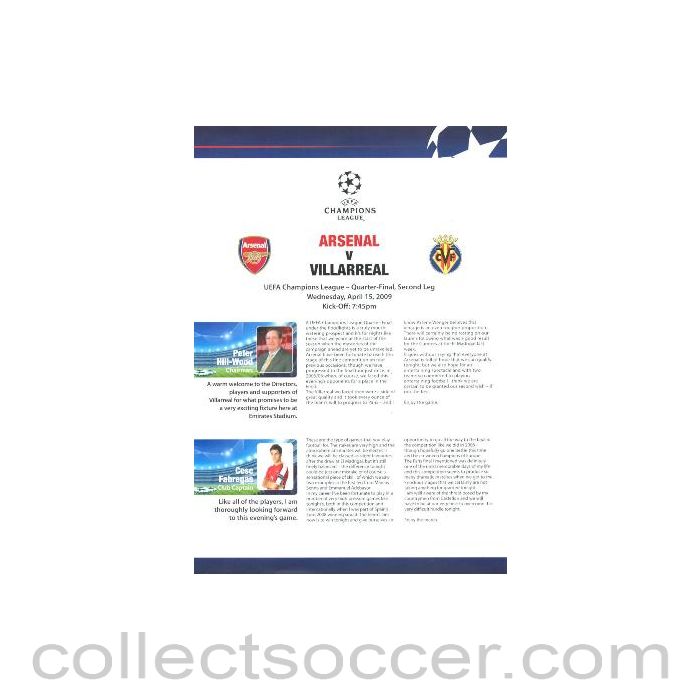 2009 - Arsenal v Villarreal Press Pack in English 15/04/2009