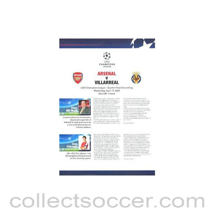 2009 - Arsenal v Villarreal Press Pack in English 15/04/2009