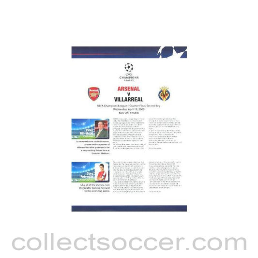 2009 - Arsenal v Villarreal Press Pack in English 15/04/2009