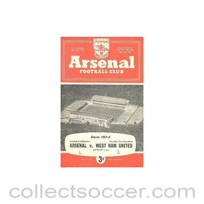 1957 - Arsenal Reserves v West Ham United Reserves official programme 21/09/1957