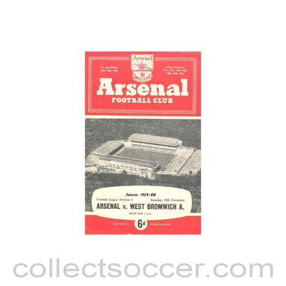 1959 - Arsenal v Westbromwich Albion official programme 28/11/1959