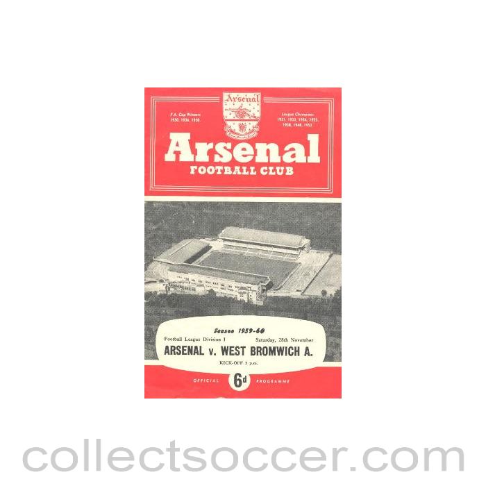 1959 - Arsenal v Westbromwich Albion official programme 28/11/1959