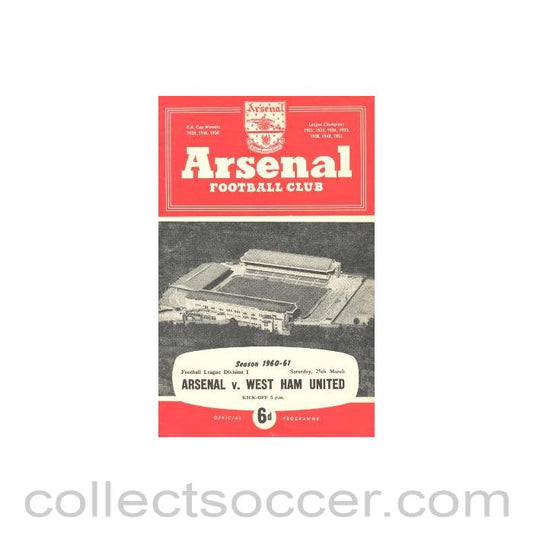 1961 - Arsenal v West Ham United official programme 25/03/1961
