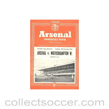 1953 - Arsenal v Wolverhampton Wanderers official programme 05/09/1953
