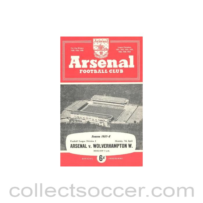1958 - Arsenal v Wolverhampton Wanderers official programme 07/04/1958