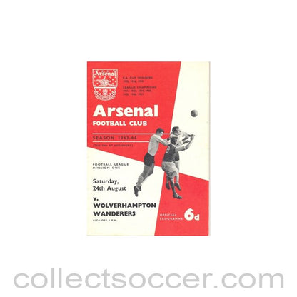 1963 - Arsenal v Wolverhampton Wanderers official programme 24/08/1963