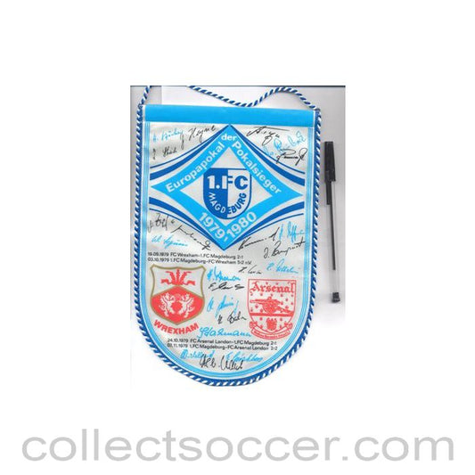 1979 -1980 Cup Winners Cup pennant Arsenal, Wrexham and Magdeburg