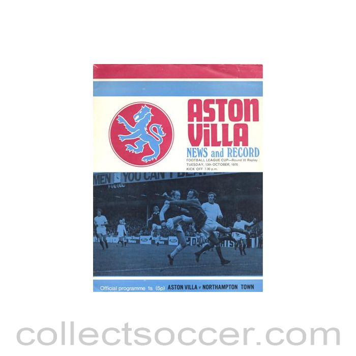 1970 - Aston Villa v Northampton Town official programme 13/10/1970 Football League, Replay