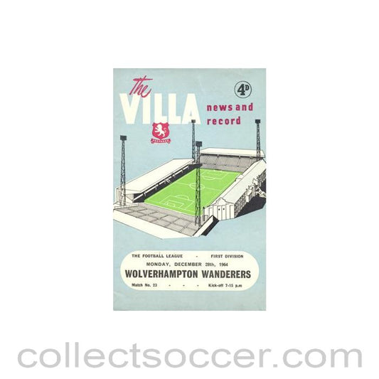 1964 - Aston Villa v Wolverhampton Wanderers official programme 28/12/1964 Football League