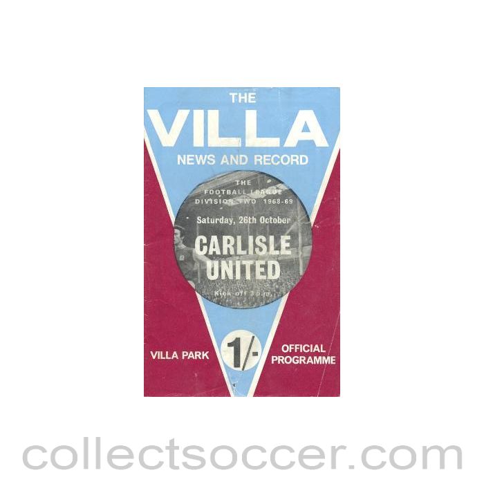 1968 - Aston Villa v Carlisle United official programme 26/10/1968