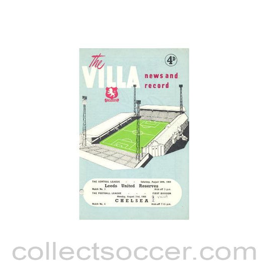 1964 - Aston Villa vChelsea and Leeds United Reserves v Aston Villa Reserves official programme 29-31/08/1964, reduced price