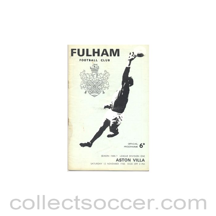 1966 - Fulham v Aston Villa official programme 12/11/1966