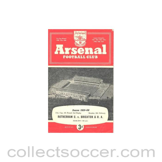 1960 - At Arsenal - Rotherham United v Brighton & Hove Albion official programme 08/02/1960 F.A. Cup