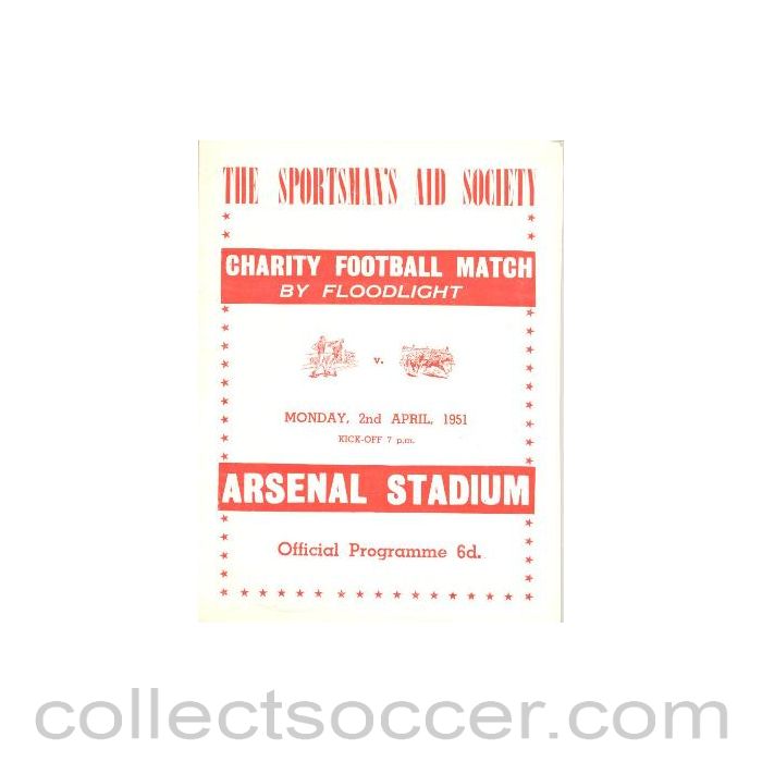1951 - At Arsenal - Charity Football Match by Floodlight - Boxers v Jockeys official programme 02/04/1951