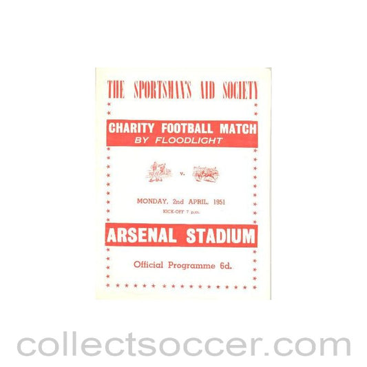 1951 - At Arsenal - Charity Football Match by Floodlight - Boxers v Jockeys official programme 02/04/1951