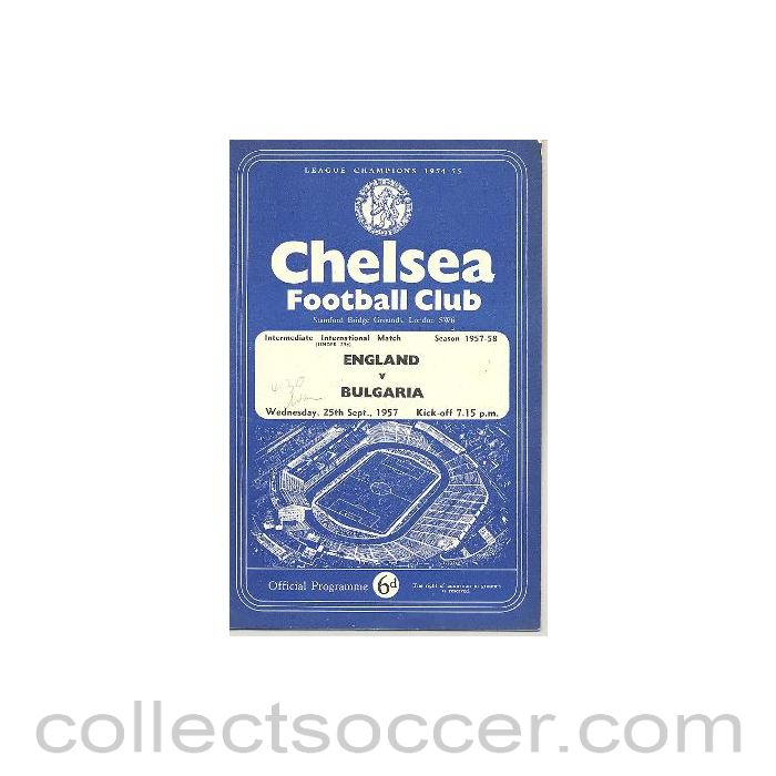 1957 England v Bulgaria At Chelsea official programme 25/09/1957