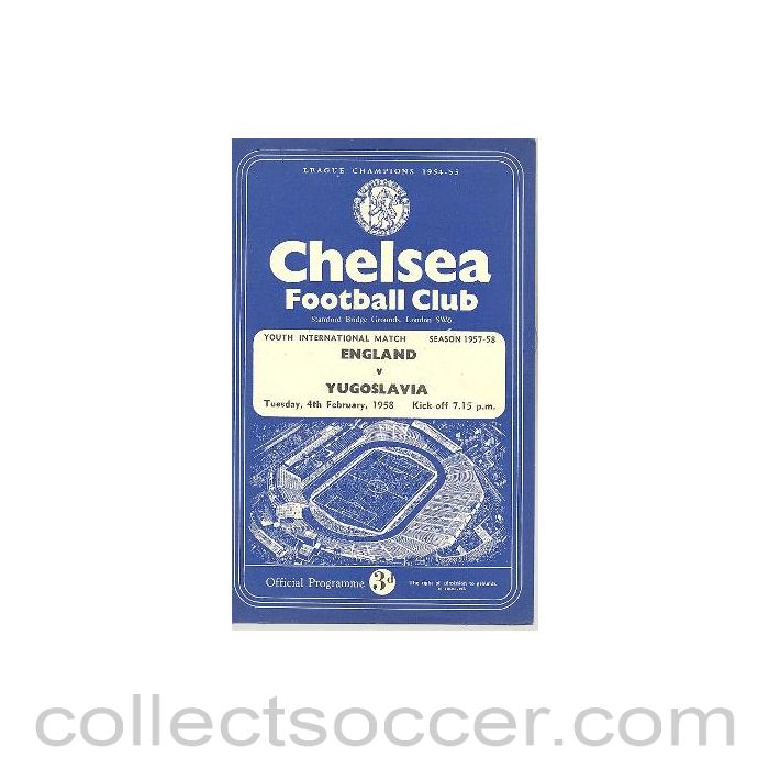 1958 England v Yugoslavia official programme 04/02/1958 at Chelsea