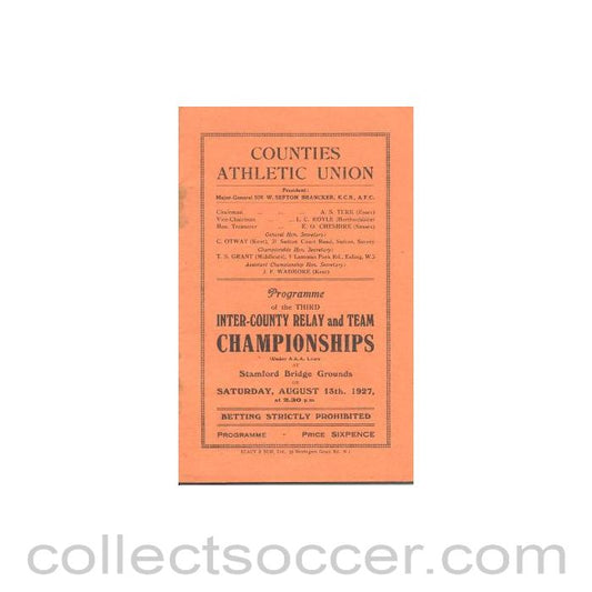 1927 - AtChelsea - Inter-County Relay and Team Championships at Stamford Bridge Grounds on 13/08/1927