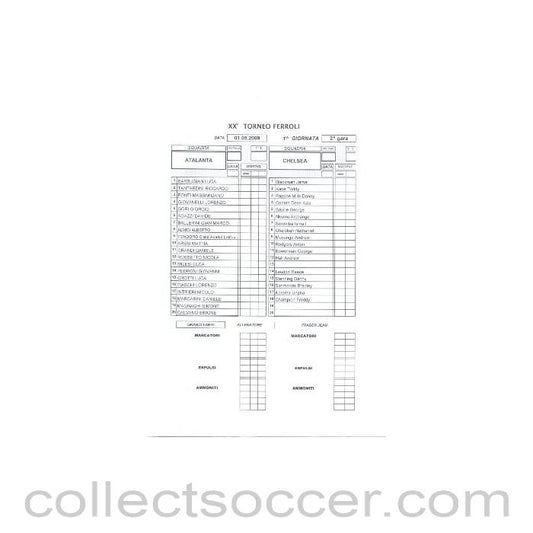 2009 - Atlanta v Chelsea Chelsea Youth Team Tournament Italy 2009 Teamsheet 01/05/2009
