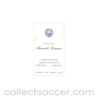 1974 - The Professional Footballers' Awards Dinner, presented in association with the Independent Television Network menu 03/03/1974
