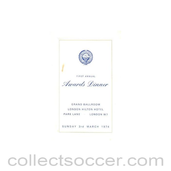 1974 - The Professional Footballers' Awards Dinner, presented in association with the Independent Television Network menu 03/03/1974