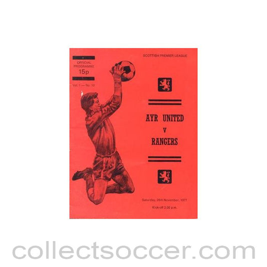 1977 - Ayr United v Glasgow Rangers official programme 26/11/1977 Scottish Premier League