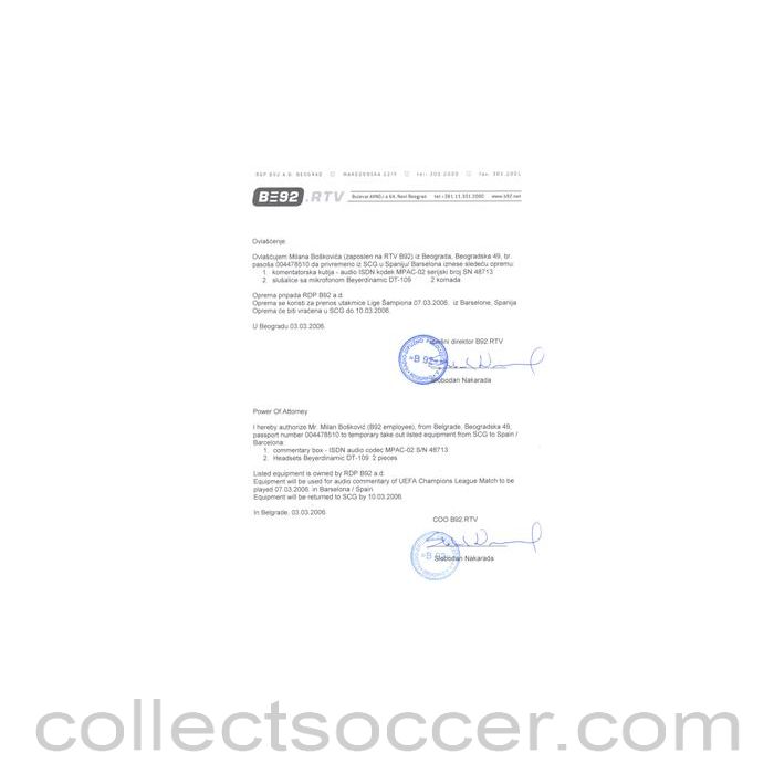 B92 Belgrade radio, television and internet broadcaster's Pwer Of Attorney