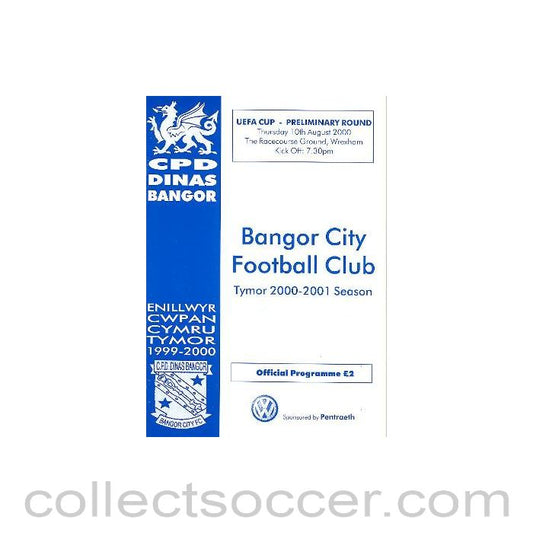 2000 - Bangor v Halmstad official programme 10/08/2000 UEFA Cup