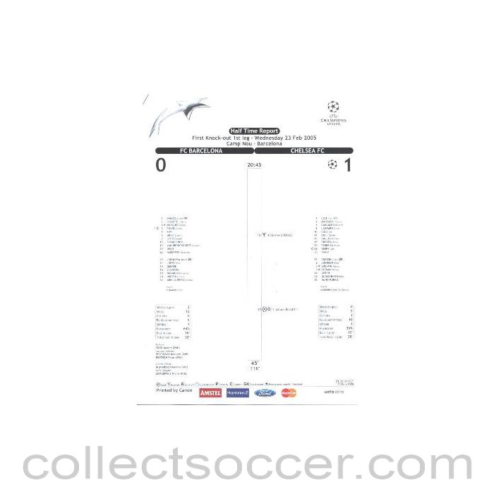 2005 - Barcelona v Chelsea Half Time Teamsheet 28/07/2005