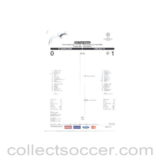 2005 - Barcelona v Chelsea Half Time Teamsheet 28/07/2005