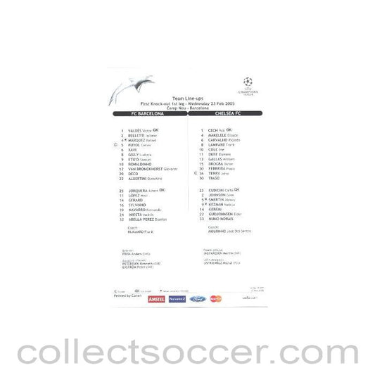 2005 - Barcelona v Chelsea teamsheet 23/02/2005
