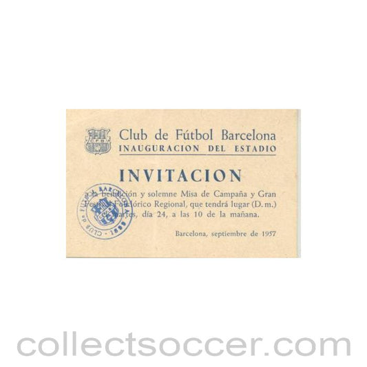 1957 - Invitation to the Opening of Barcelona Stadium Ceremony in September 1957