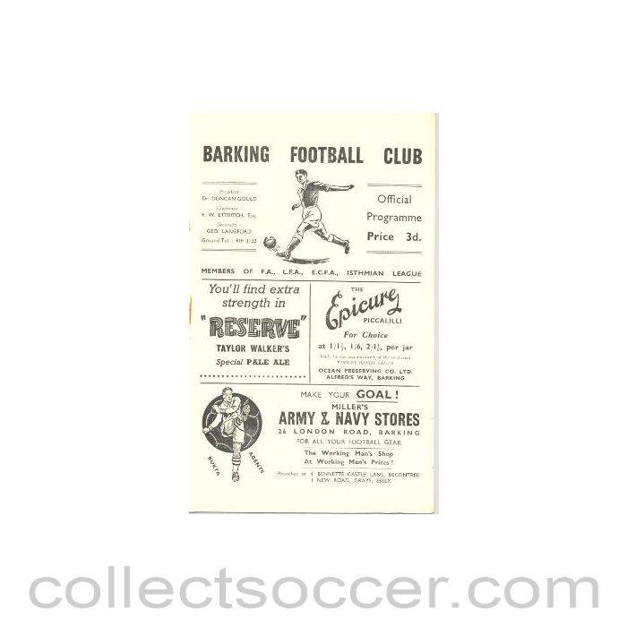 1956 - Barking v Tilbury official programme 08/09/1956