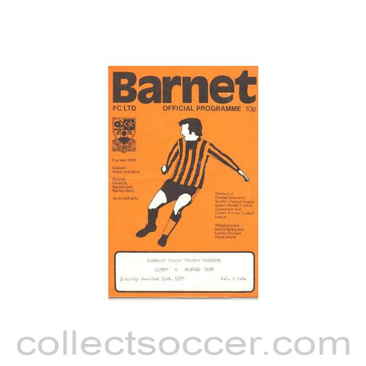 1977 - Barnet v Bedford Town official programme 31/12/1977