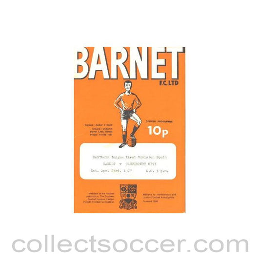1977 - Barnet v Canterbury City official programme 23/04/1977