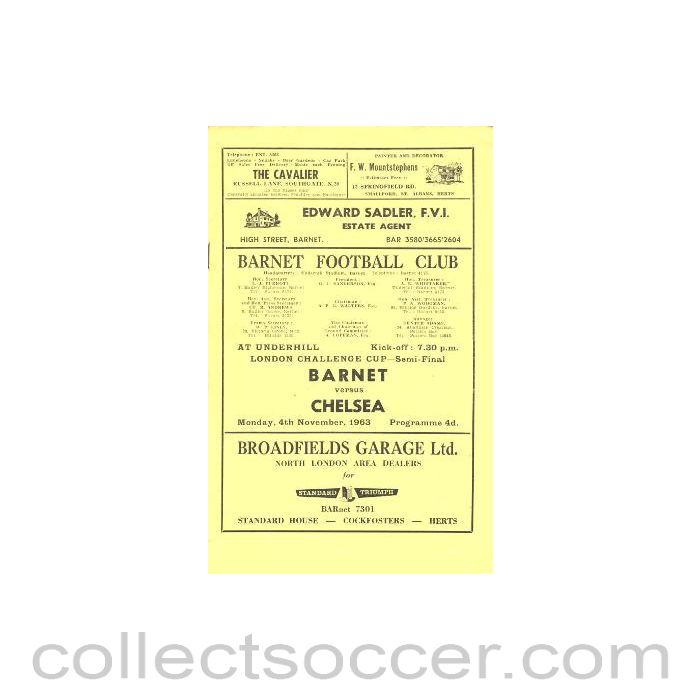1963 - Barnet vChelsea official programme 04/11/1963