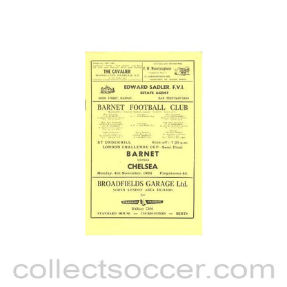 1963 - Barnet vChelsea official programme 04/11/1963