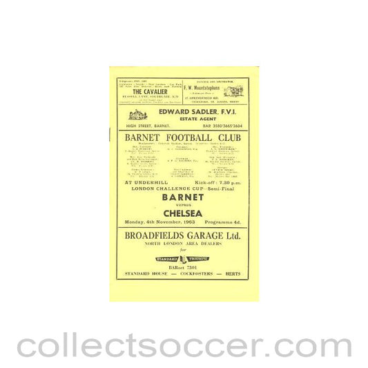 1963 - Barnet vChelsea official programme 04/11/1963