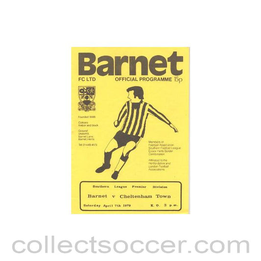 1979 - Barnet v Cheltenham Town official programme 07/04/1979 Southern League Premier Division