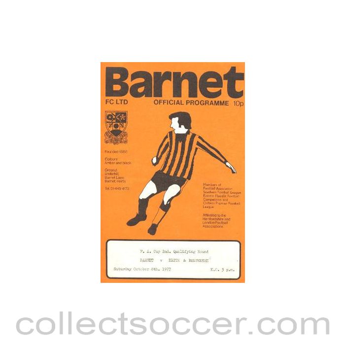 1977 - Barnet v Erith & Belvedere official programme 08/10/1977