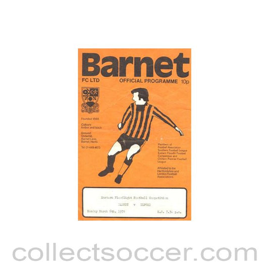 1978 - Barnet v Ilford official programme 06/03/1978 Eastern Floodlight Football Competition