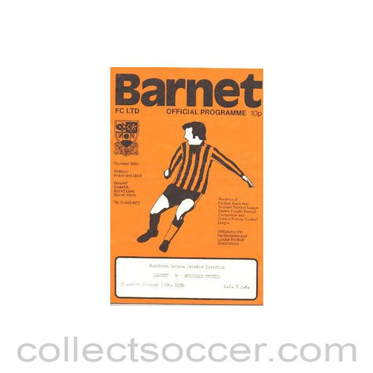 1978 - Barnet v Redditch United official programme 14/01/1978