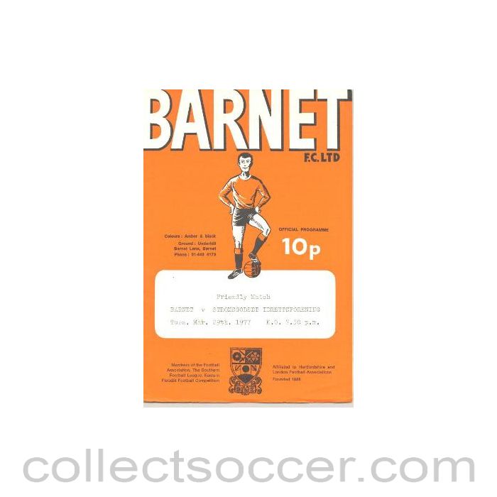 1977 - Barnet v Stromsgodset Idrettsforening Norway official programme 29/03/1977 International Friendly