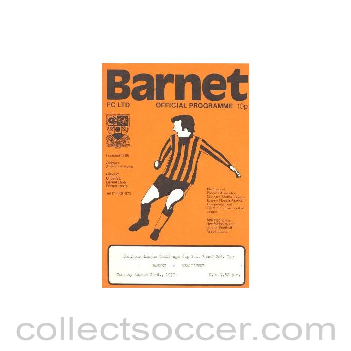 1977 - Barnet v Wealdstone official programme 23/08/1977