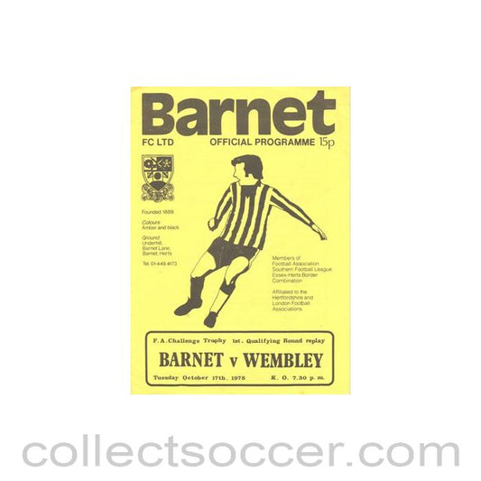 1978 - Barnet v Wembley official programme 17/10/1978 F.A. Trophy