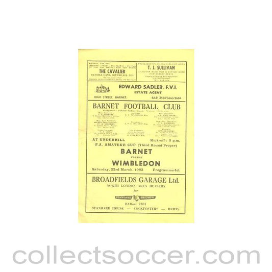 1963 - Barnet v Wimbledon official programme 23/03/1963