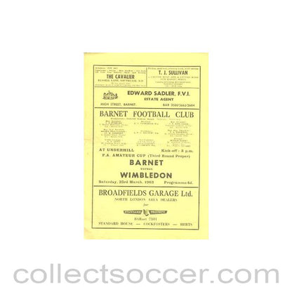 1963 - Barnet v Wimbledon official programme 23/03/1963