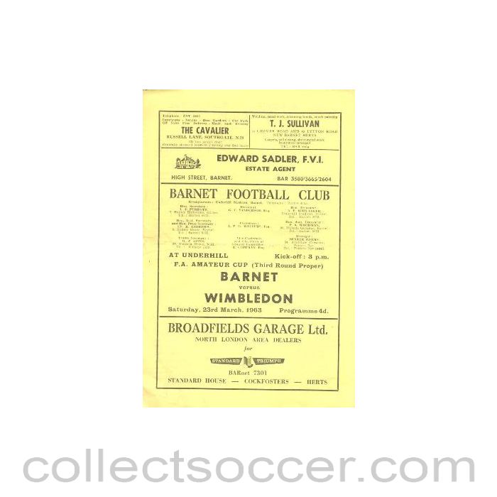 1963 - Barnet v Wimbledon official programme 23/03/1963