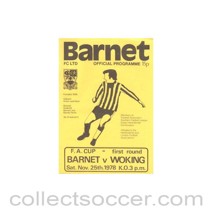 1978 - Barnet v Woking official programme 25/11/1978 F.A. Cup